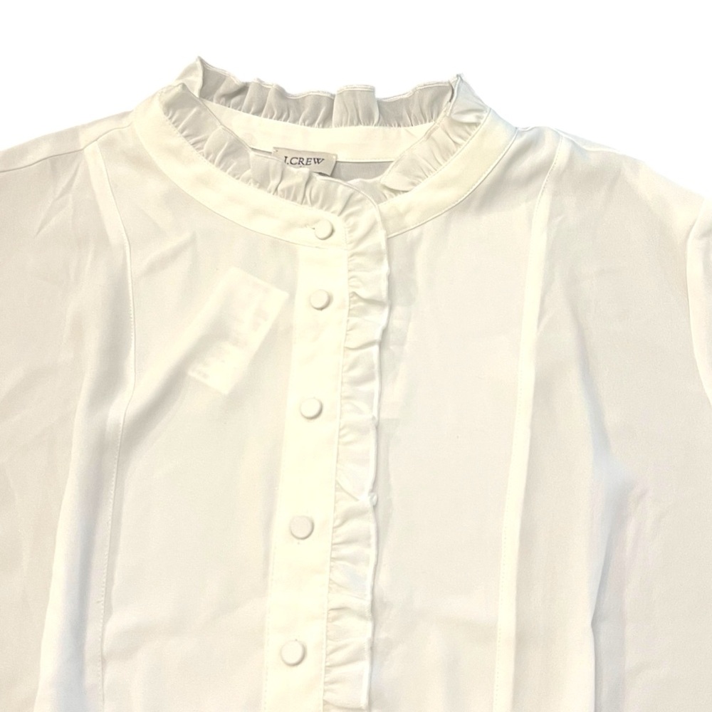 J Crew Factory Long Sleeve White Top Blouse Ruffles Size 18 High Neck NEW $80 - Picture 7 of 16